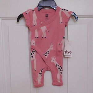 NWT Tea Collection Flutter Wrap Neck Giraffe Pants Romper sz Newborn